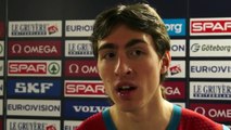 Hurdler Sergey Shubenkov gives a short reaction after the heats of the 60m hurdles