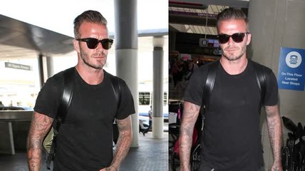 On peut voir le nouveau tatouage de David Beckham au-dessus son t-shirt