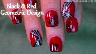 3 Nail Art Tutorials   DIY Red and Black Geometric cut out Design Tutorial