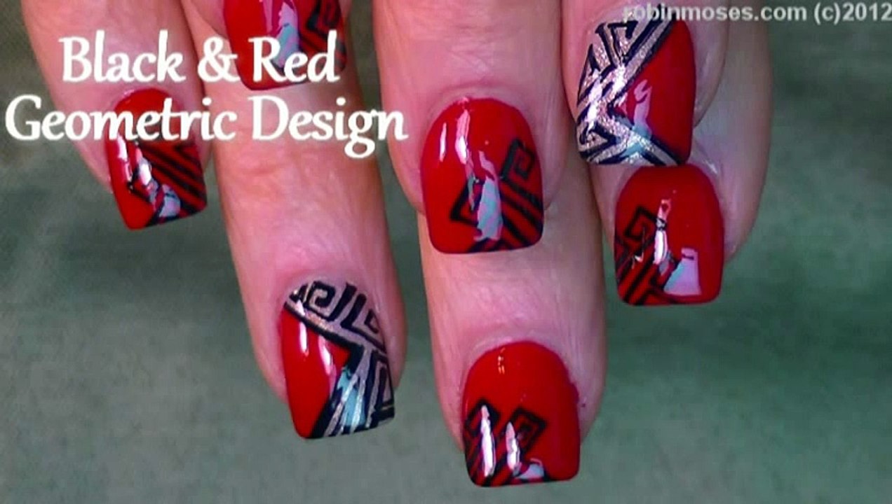 3 Nail Art Tutorials   DIY Red and Black Geometric cut out Design Tutorial