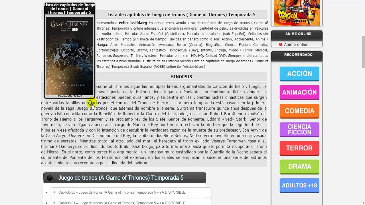 Todas las temporadas de GAME OF THRONES en audio latino,audio español o subtitulado