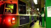 MBTA Green Line trains at Government Center before renovation