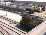 3 way meet!!! Freight Trains in UP West Colton Yard