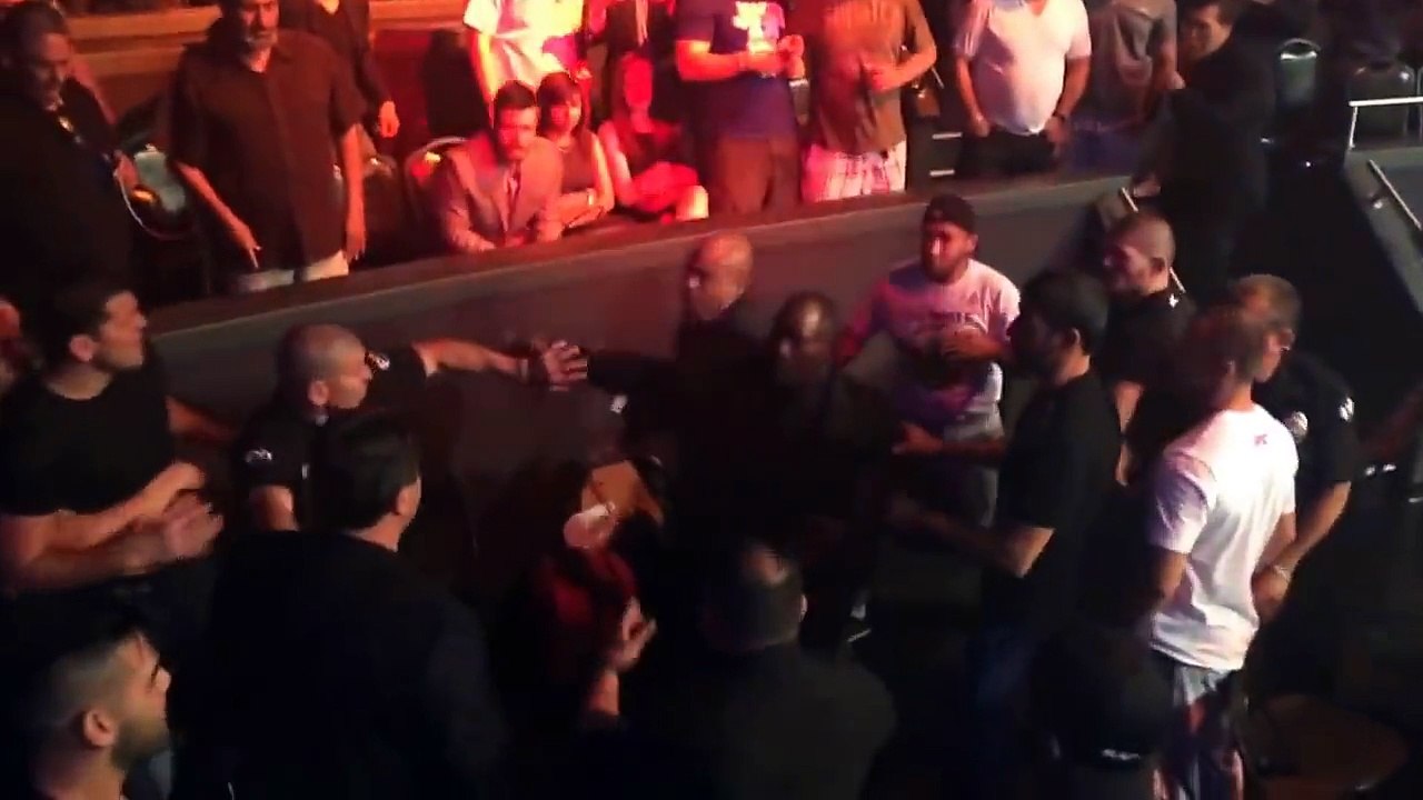 Nick Diaz throws drink on Khabib Nurmagomedov after Khabib punched Martin Sano in the mouth