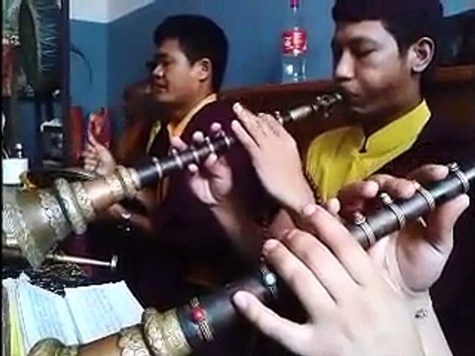 Buddhist nyingmapa lama performing Guru Rinpoche prayer in Nepal