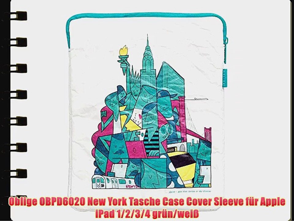 Oblige OBPD6020 New York Tasche Case Cover Sleeve f?r Apple iPad 1/2/3/4 gr?n/wei?