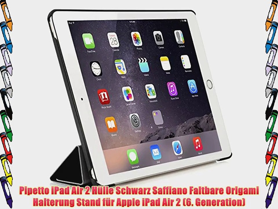 Pipetto iPad Air 2 H?lle Schwarz Saffiano Faltbare Origami Halterung Stand f?r Apple iPad Air