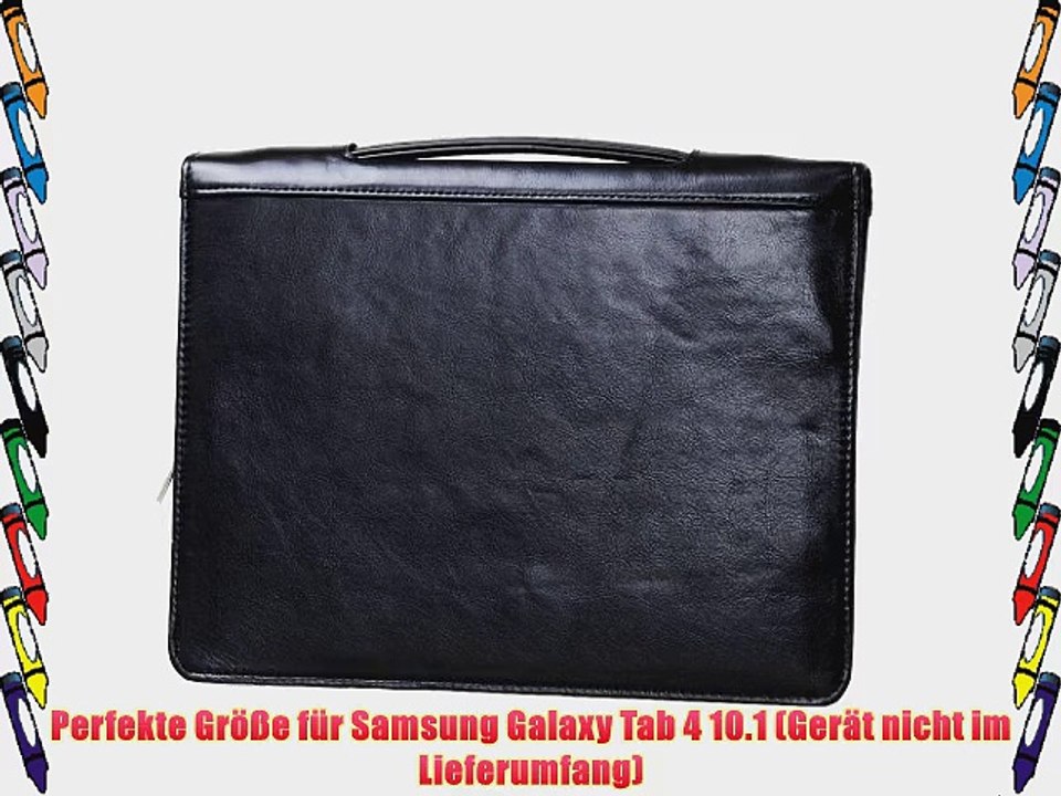 Praktische Ledermappe f?r Ihren Samsung Galaxy Tab 4 10.1 mit Griff und Au?entasche. passend