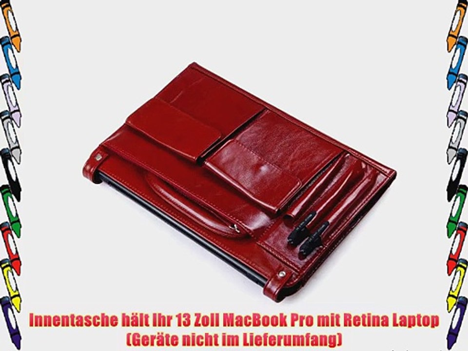 Professionelle weiche Leder Laptop und Tablet H?lle mit Griff rot