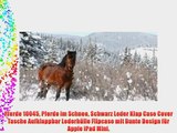 Pferde 10045 Pferde im Schnee Schwarz Leder Klap Case Cover Tasche Aufklappbar Lederh?lle Flipcase