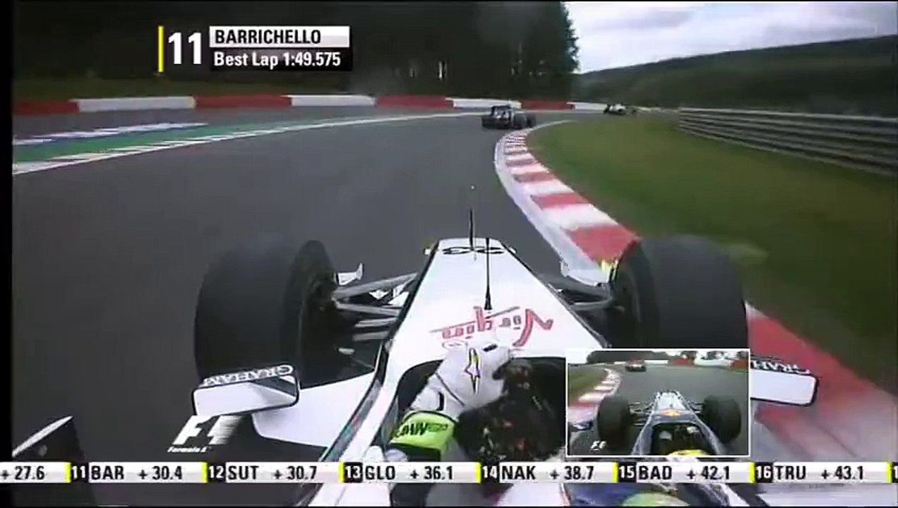 Barrichello overtakes Webber - Spa 2009