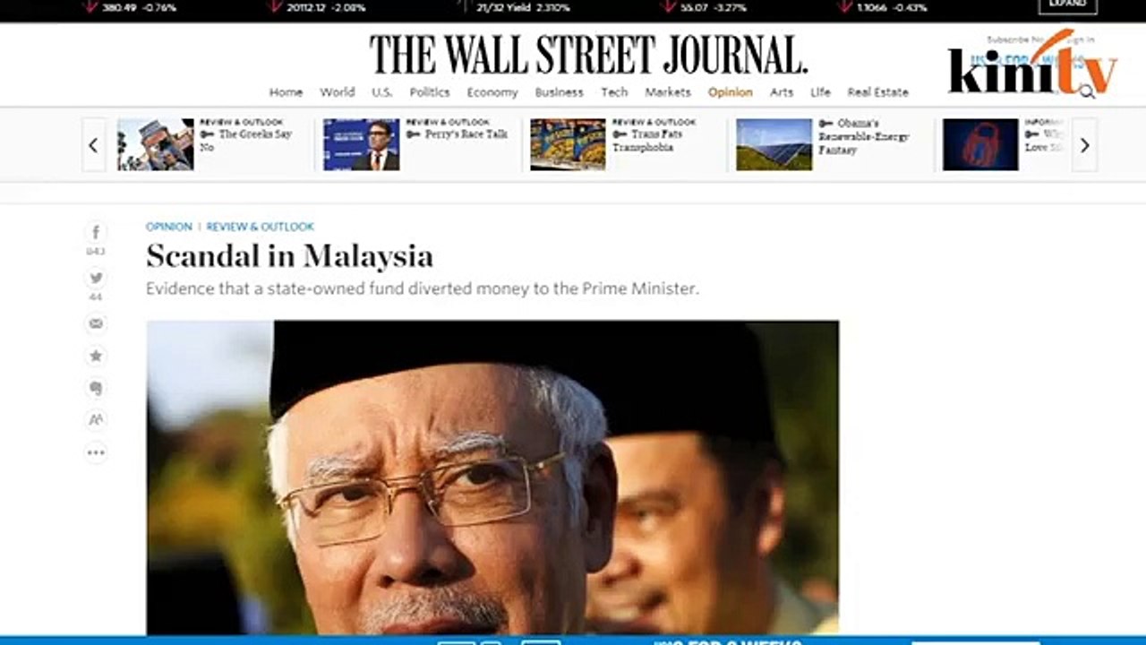 政府惯用人民钱救济   WSJ: 国油恐为1MDB买单