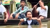 Inondations en Birmanie : un journaliste s'immerge jusqu'aux épaules en plein duplex