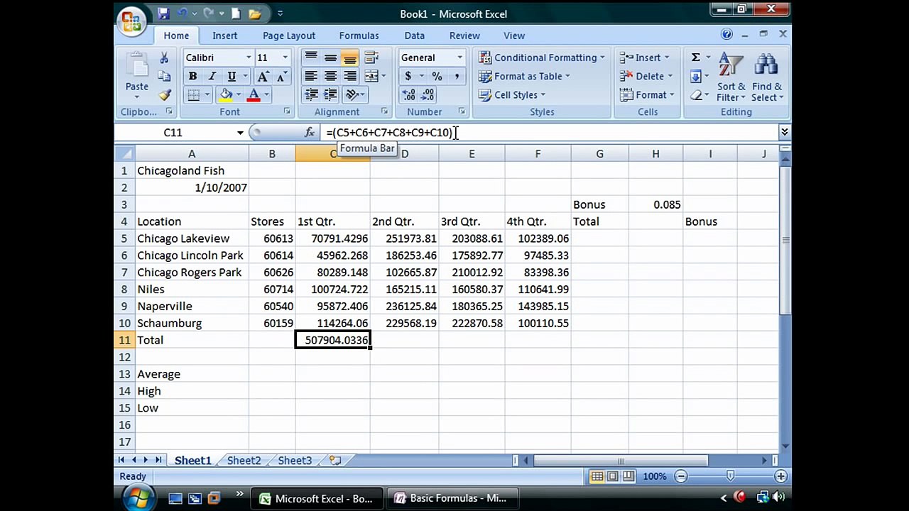 Excel 2007 Training - Basic Formulas