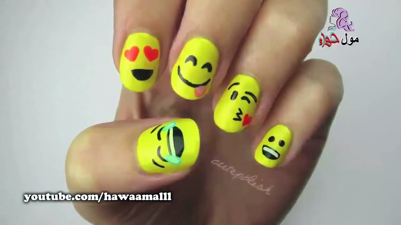 طريقة رسم الرموز التعبيرية على الاظافر بالمناكير - رسومات اظافر سهله , رسومات مناكير جديدة
