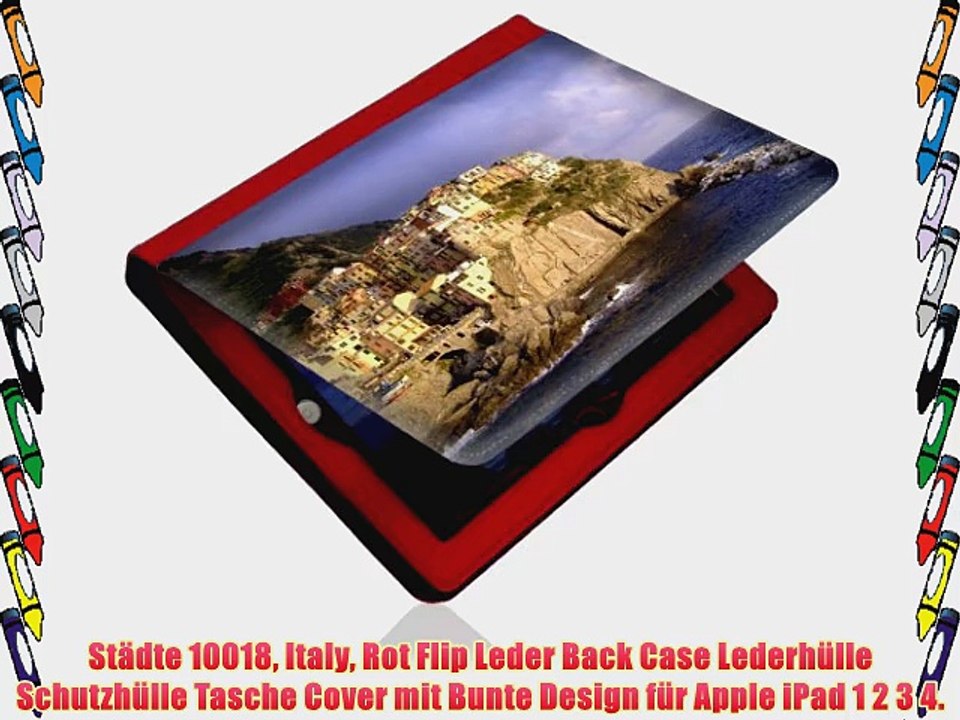 St?dte 10018 Italy Rot Flip Leder Back Case Lederh?lle Schutzh?lle Tasche Cover mit Bunte Design