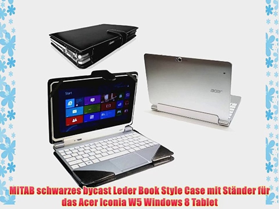 MiTAB schwarzes bycast Leder Book Style Case mit St?nder f?r das Acer Iconia W5 Windows 8 Tablet