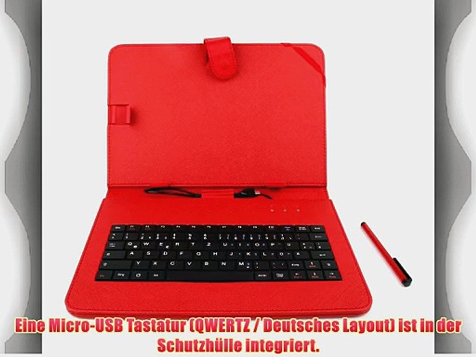 F?r Ihr Samsung Galaxy Tab 4 101: Deutsche Tablet-Tastatur rote H?lle und Auto-Ladeger?t