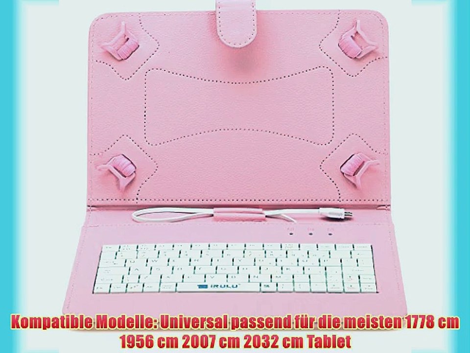 Irulu Kunstleder Micro USB Tastatur mit Kn?pfen St?nder f?r Tablet - verschiedene Gr??en rose