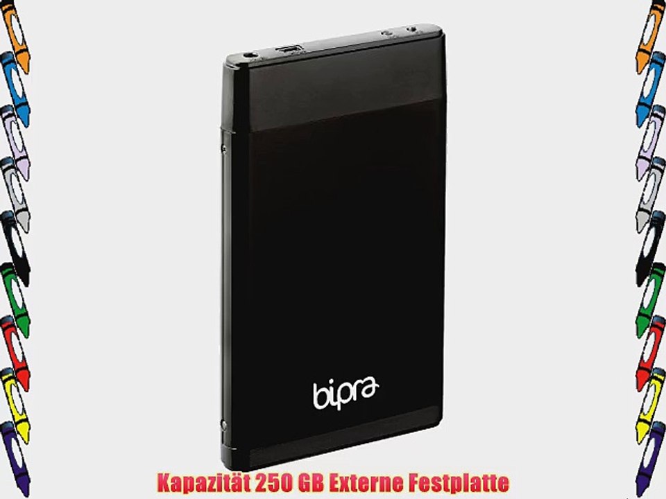 BIPRA Externe Festplatte (100?GB 63?cm / 25?Zoll USB 2.0 FAT32) Schwarz schwarz 250 GB