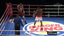 Intense Knockout sends boxer flying into spectators' dinner plates - Izu Ugonoh