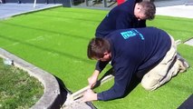 DIY artificial grass installation on concrete