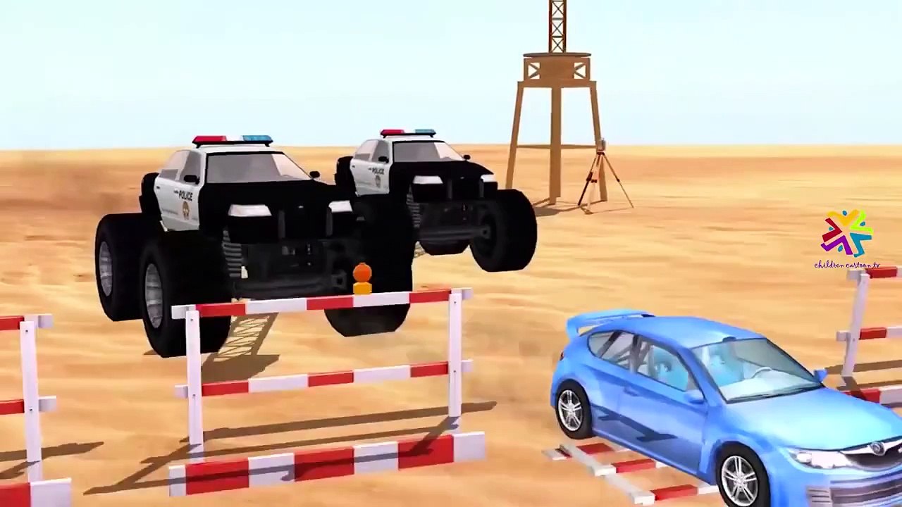Monster Trucks Police Cars Chasing Cars | Helicopter Cartoons for Children Monster Trucks