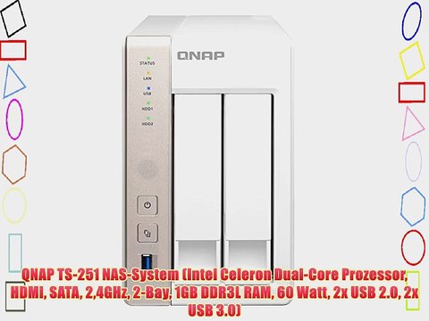 QNAP TS-251 NAS-System (Intel Celeron Dual-Core Prozessor HDMI SATA 24GHz 2-Bay 1GB DDR3L RAM