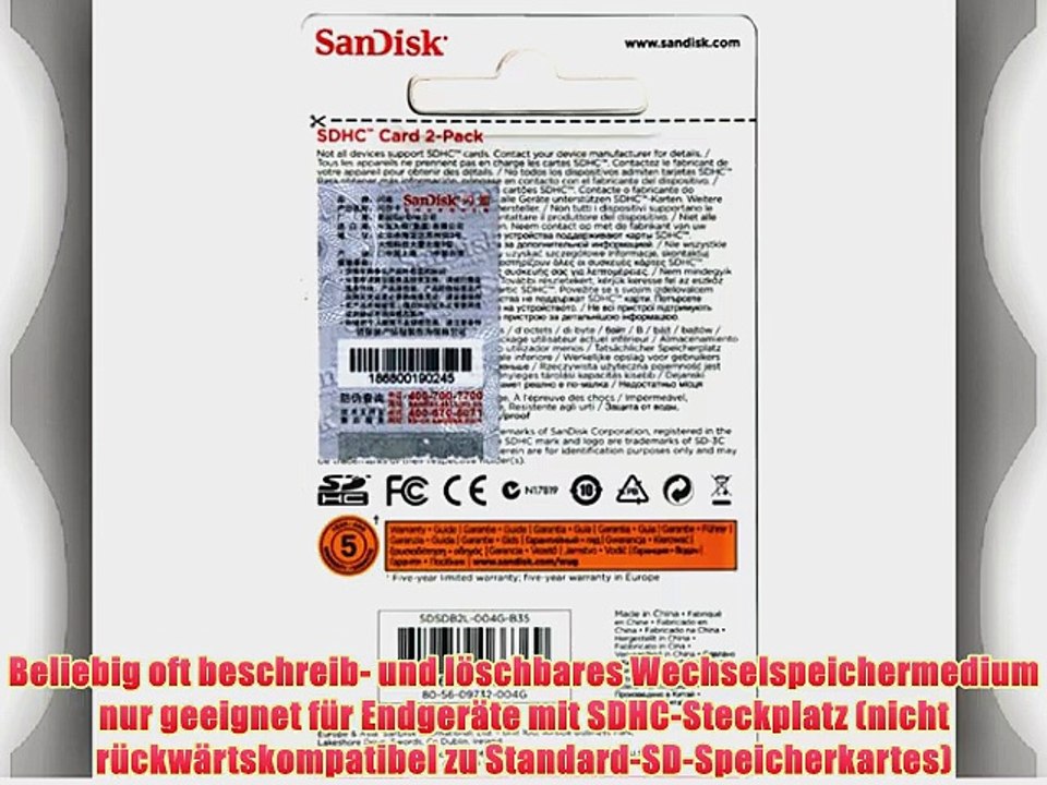 SanDisk SDHC 4GB Speicherkarte (Doppelpack)