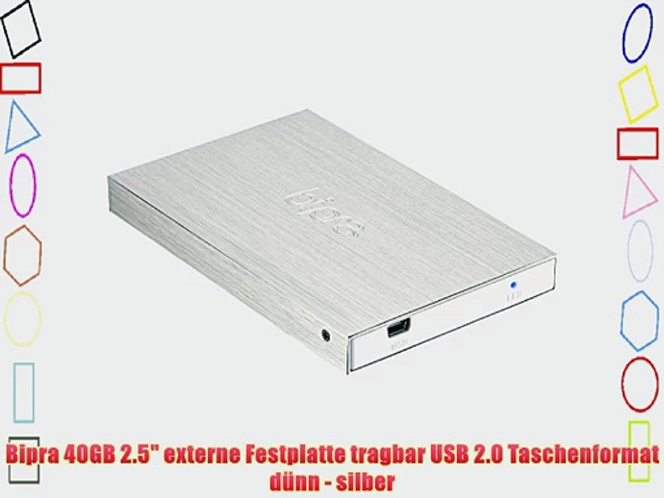 Bipra 40GB 2.5 externe Festplatte tragbar USB 2.0 Taschenformat d?nn - silber