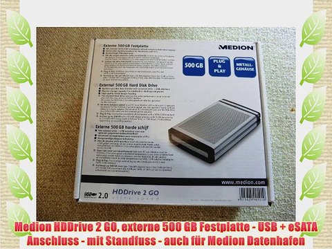 Medion HDDrive 2 GO externe 500 GB Festplatte - USB eSATA Anschluss - mit Standfuss - auch