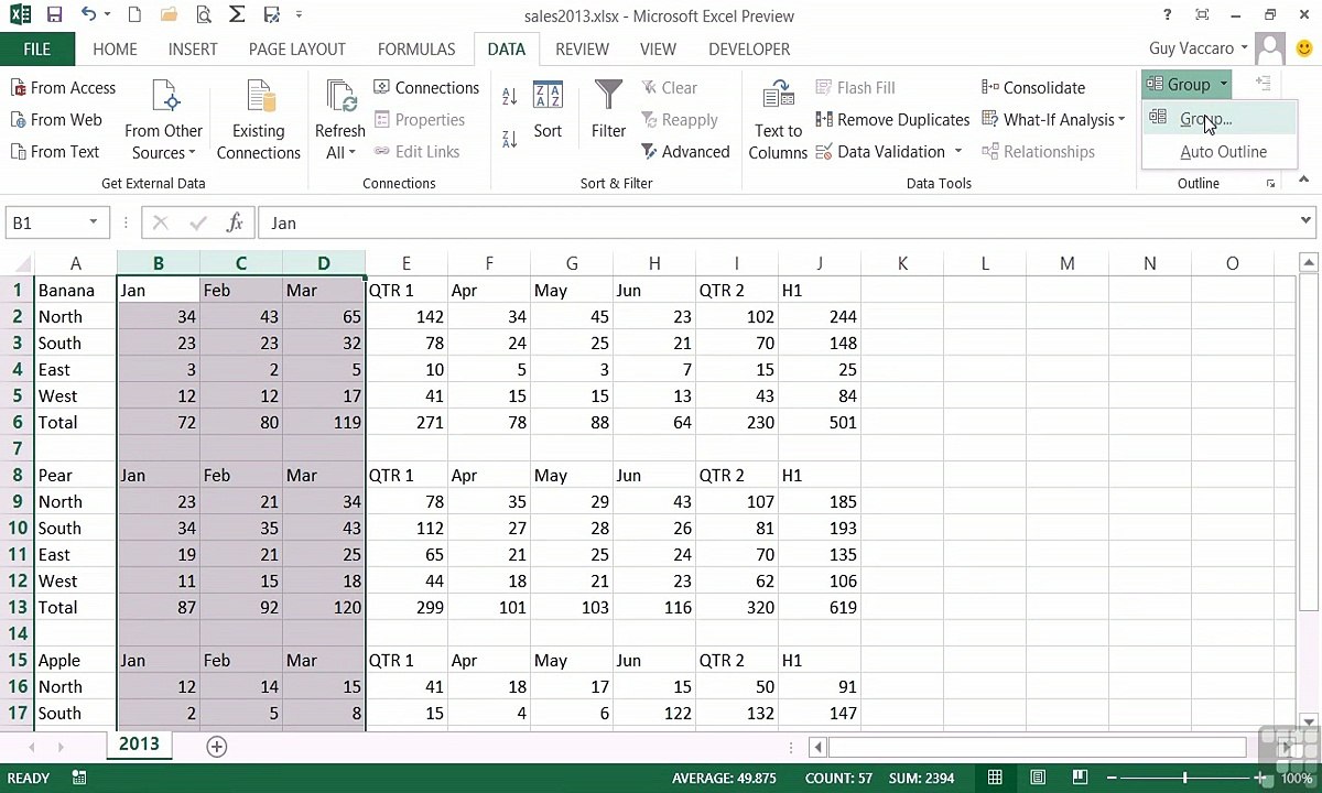 MS Excel - Adding An Outline Manually - 07-02
