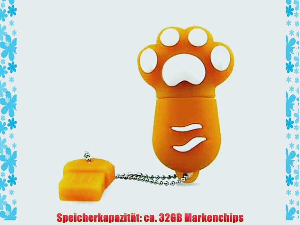 818-Shop No10900060032 Hi-Speed 2.0 USB-Sticks 32GB Pfote Kralle Tatze 3D orange