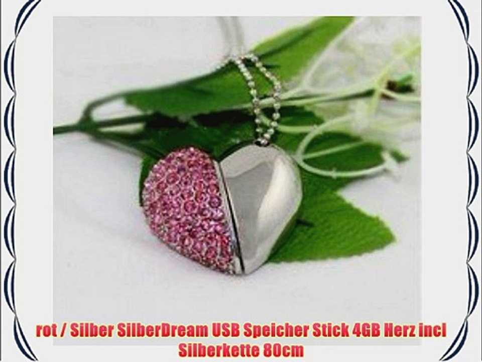 rot / Silber SilberDream USB Speicher Stick 4GB Herz incl Silberkette 80cm