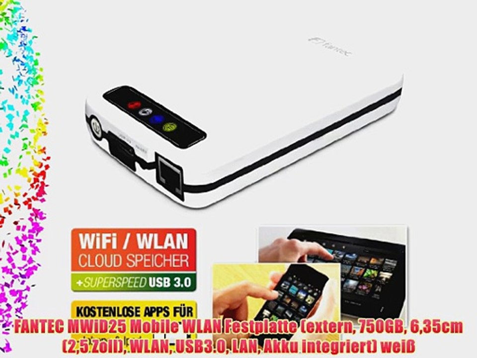 FANTEC MWiD25 Mobile WLAN Festplatte (extern 750GB 635cm (25 Zoll) WLAN USB3.0 LAN Akku integriert)