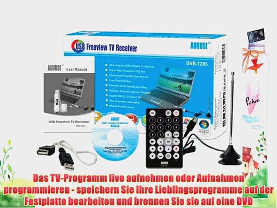 August DVB-T205 - DVB-T USB TV Stick - PC Monitor Tuner und Digital PVR Recorder - Windows