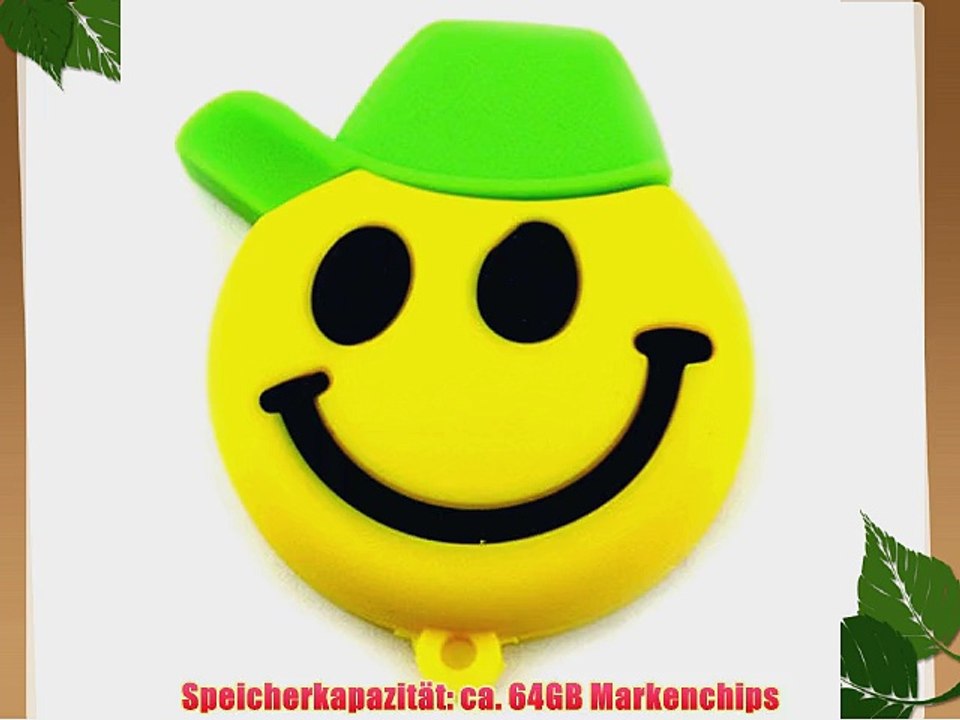 818-TEch No16800080064 Hi-Speed 2.0 USB-Sticks 64GB Lustiger Smiley Kopf gelb