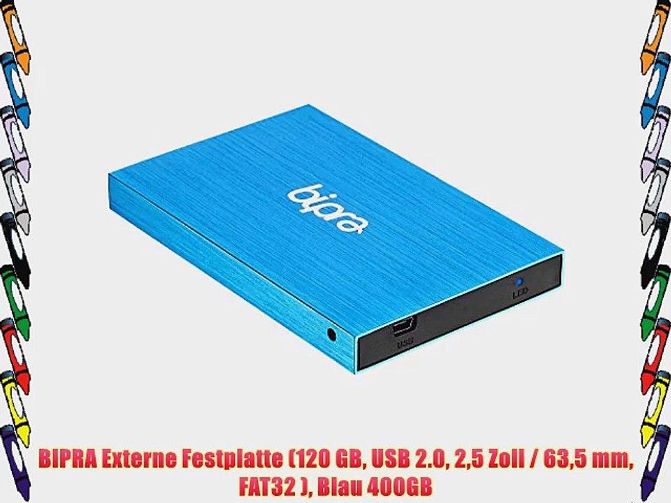 BIPRA Externe Festplatte (120 GB USB 2.0 25?Zoll?/ 635?mm FAT32 ) Blau 400GB