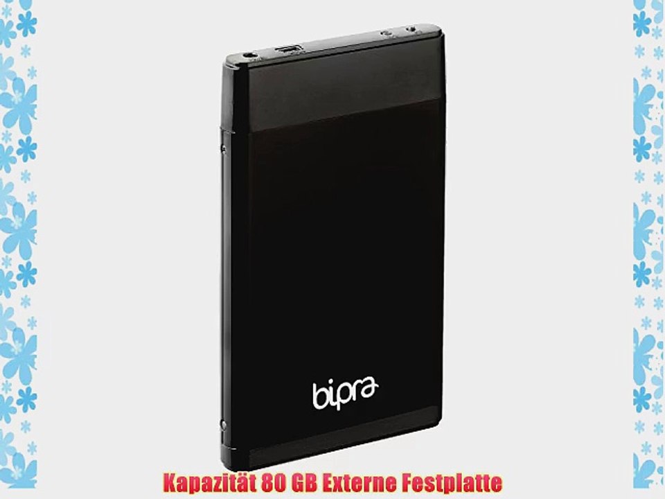 BIPRA Externe Festplatte (100?GB 63?cm / 25?Zoll USB 2.0 FAT32) Schwarz schwarz 80 GB