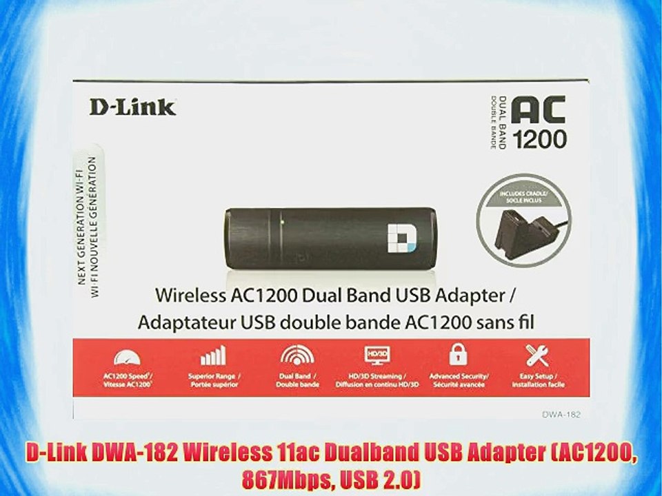 D-Link DWA-182 Wireless 11ac Dualband USB Adapter (AC1200 867Mbps USB 2.0)