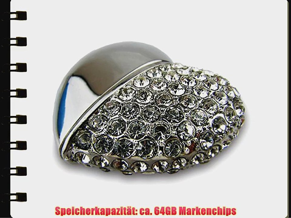 818-Shop No36200050064 Hi-Speed 2.0 USB-Sticks 64GB Herzen Diamant Metall 3D silber