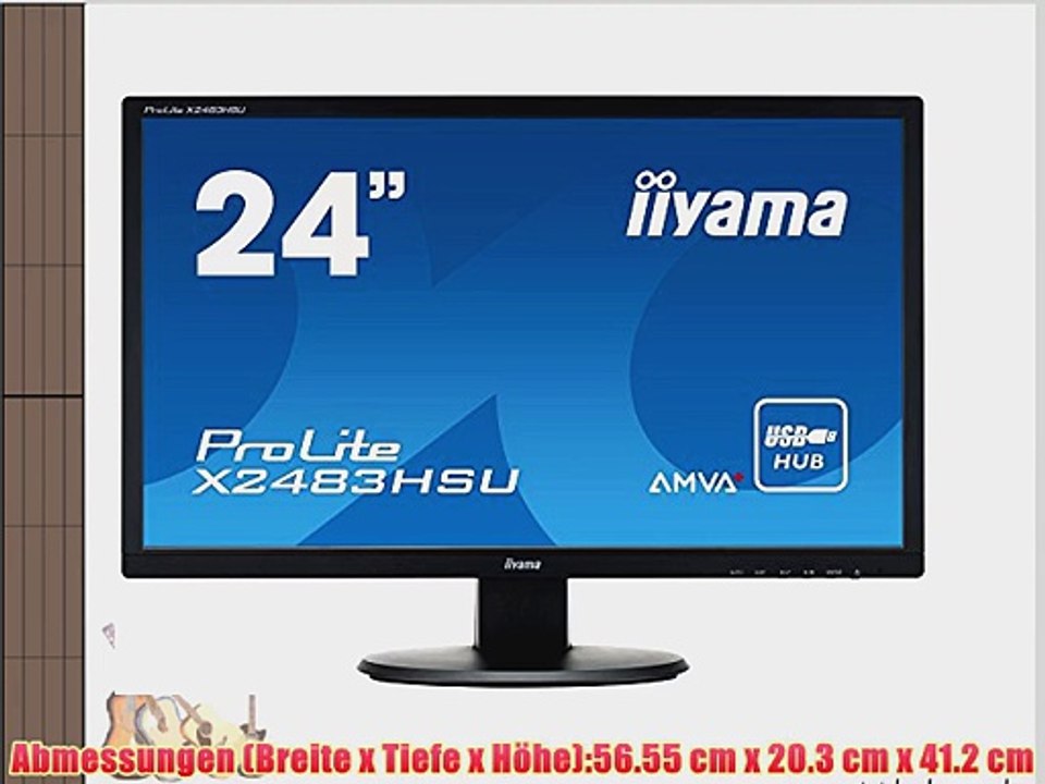 Iiyama X2483HSU-B1 609 cm (24 Zoll) LED-Monitor (DVI VGA USB HDMI 4ms Reaktionszeit) schwarz