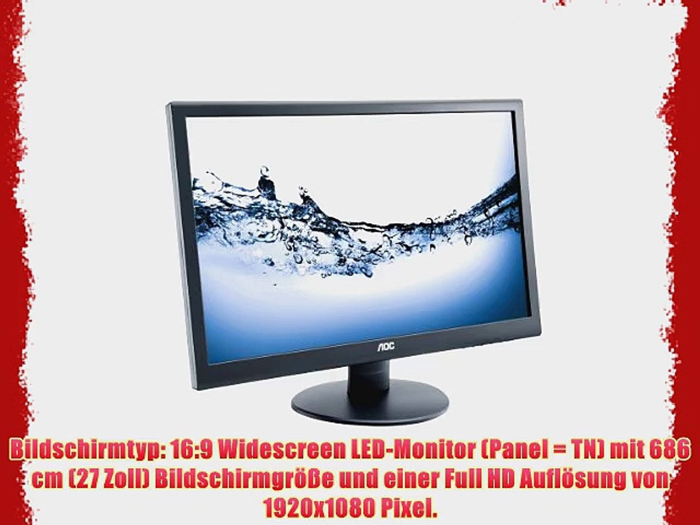 ⁣AOC E2752V 685 cm (27 Zoll) Monitor (VGA DVI HDMI 2ms Reaktionszeit 16:9 1920 x 1080) schwarz