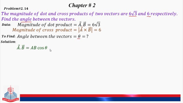 Problem No 2.14 : The magnitude of dot and cross products of two vectors .......