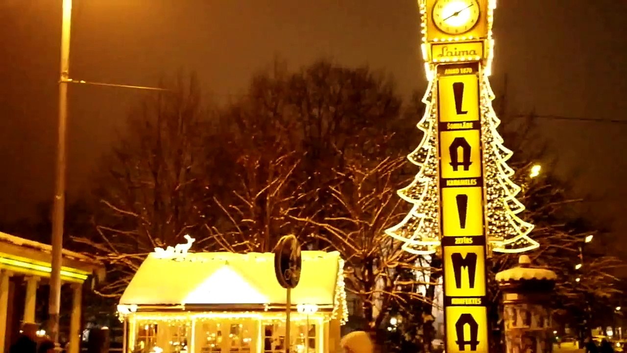 The Freedom Monument on a snowy night, Riga (Latvia)