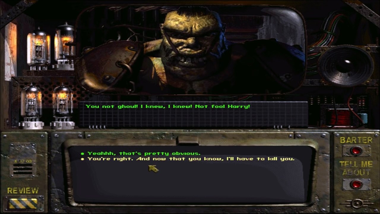 Fallout 1 - Get past Harry to get Water Chip (In Nercopolis)