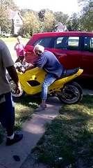 Grandma is not scared of a motorcycle haha