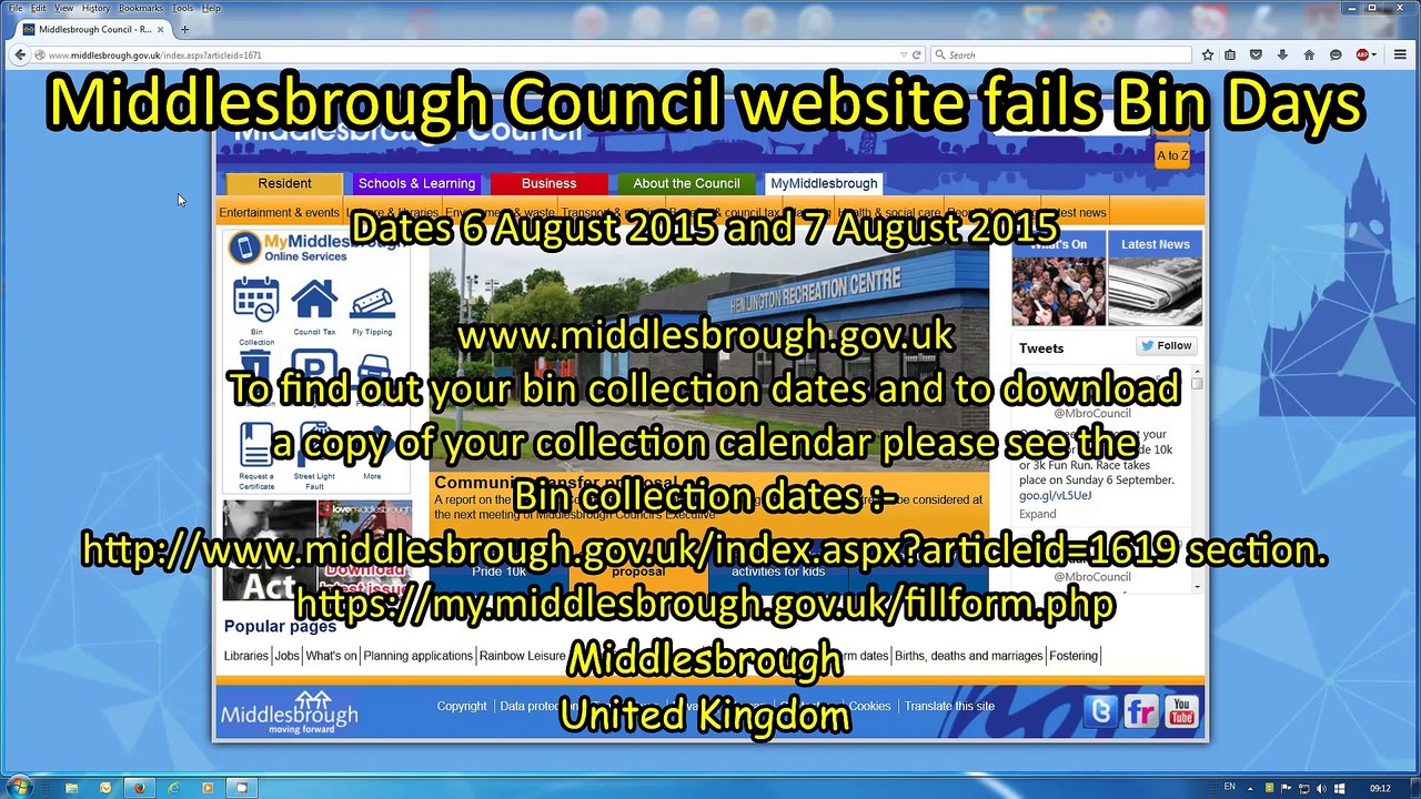 Middlesbrough Council website fails Bin Days