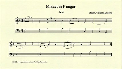 Mozart, Minuet in F major, K 2, Piano