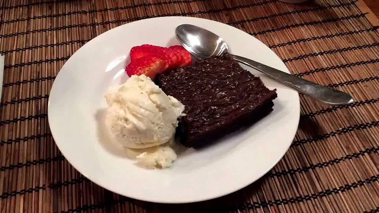 Boom. Warm dark chocolate brownie, vanilla ice cream, and strawberry.... #2 dessert, lol
